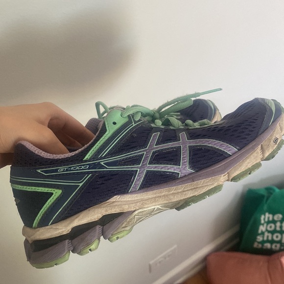 Asics Purple and Green Running Shoes - Picture 2 of 7
